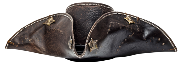 A pirate hat with bronze decoration, displayed on a transparent background in front view.