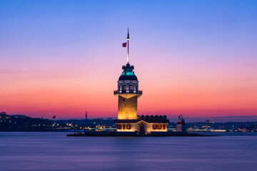 New Maiden's Tower and Classical Istanbul Bosphorus Drone Photo, Uskudar Istanbul, Turkiye (Turkey)