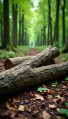 Obraz premium Weathered wooden logs scattered on forest floor, nature, forest