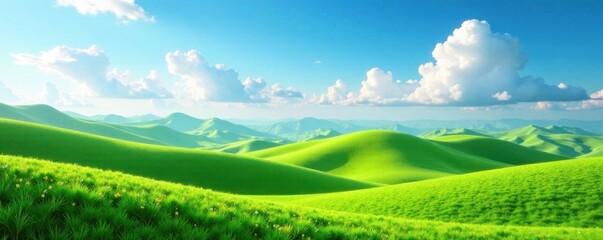 Obraz premium Dreamy landscape with rolling hills and fluffy white clouds, clouds, ethereal, dreamy