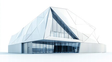 Fototapeta premium Geometric Modern Architecture: A striking, contemporary building with a bold geometric design of glass and clean lines. Showcasing minimalist elegance and innovative architectural concepts.