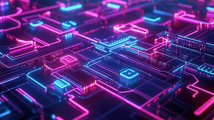 Fototapeta premium Futuristic abstract background with glowing digital network connections, vibrant neon colors