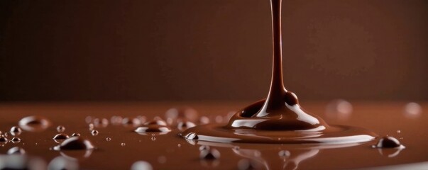 Droplets of dark chocolate falling horizontally in slow motion , horizontal fall, seamless motion, edible