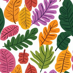 Fototapeta premium Vibrant Tropical Leaf Pattern Featuring Multicolored Foliage Against Light Background