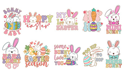 Cute Easter Bunny and Eggs SVG TShirt Design Bundle Funny Easter SVG Designs