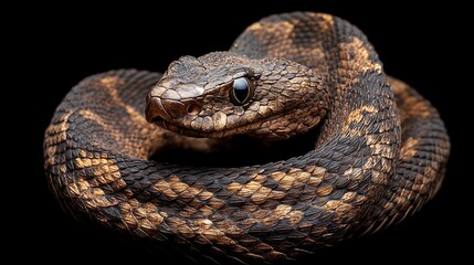 Fototapeta premium Venomous Snake Close-up Black Background