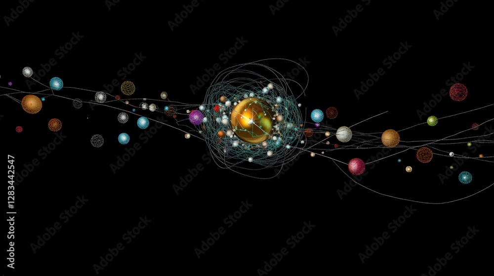 Fototapete a virtual reality representation of subatomic particles, with the proton labeled and highlighted