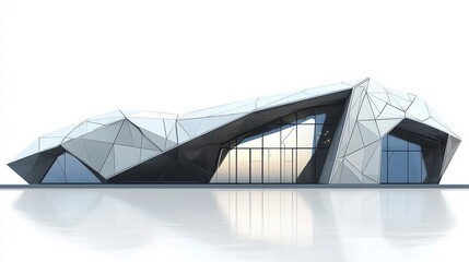 Architectural Marvel: An eye-catching modern building with a unique, angular design. The structure features a geometric facade, glass walls, and a sleek, contemporary aesthetic.