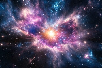Vibrant cosmic explosion in deep space reveals colorful nebulae and stars