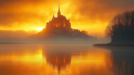 Fototapeta premium Sunrise Over Medieval Island Castle