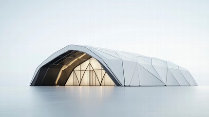 Architectural Modernity: A sleek, contemporary building design showcases a modern architectural marvel with geometric shapes, featuring clean lines and a minimalist aesthetic.