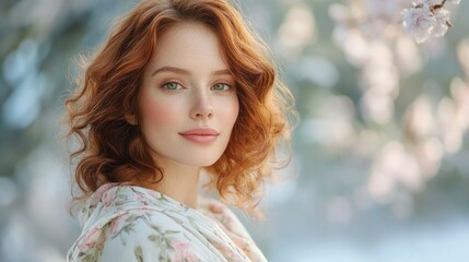 A charming close-up portrait of a radiant woman symbolizing March