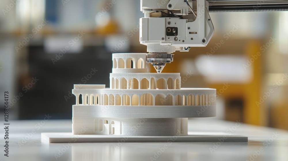 Poster 3d printer creating architectural models, demonstrating how architects use 3d printing in design and