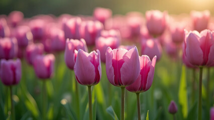 Obraz premium Purple tulips in a spring garden