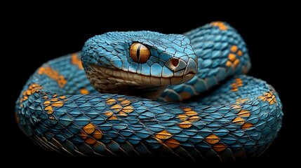 Fototapeta premium Venomous snake coiled, studio shot, black background (1)