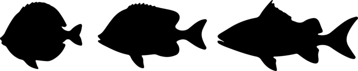 Set of black fish silhouettes vector illustration