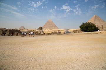 The Great Sphinx by the Pyramids of Egypt, sunset view, Giza