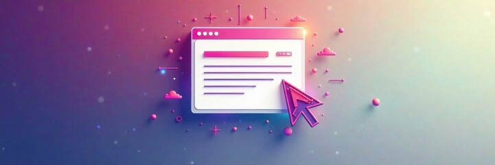 Minimalist digital line art icon with cursor pointing to a web page, click icon, web link