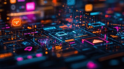 Obraz premium Integrated digital marketing strategy with a website ad, email, social media network, SEO, video, and mobile app. E-commerce and online shopping concept with icons, Pay Per Click (PPC) dashboard