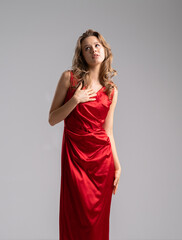 Elegant woman in red evening dress