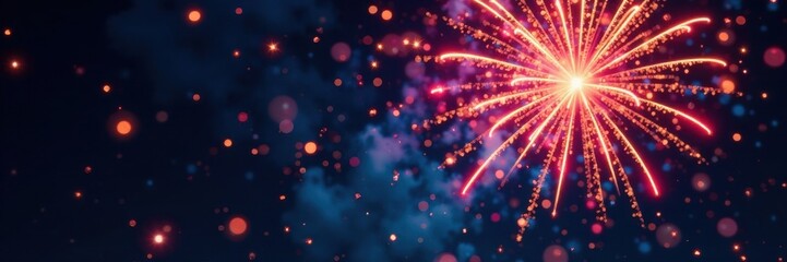 Rings of colorful firework fragments scattered in the air, fireworks leftovers, shimmering fragments