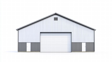Obraz premium Modern Agricultural Barn: The image is a realistic depiction of a modern agricultural barn featuring a clean and functional design. The barn is in a rural setting, embodying strength and efficiency.