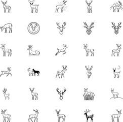 Naklejka premium Elegant Deer Line Art Icons Collection of Wild Animals