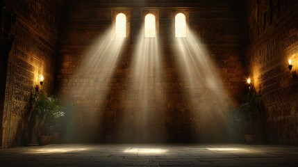 Ancient hall bathed in sunlight