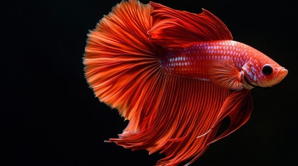 Fototapeta premium Stunning Red Betta Fish Aquarium Pet Flowing Fins Underwater World