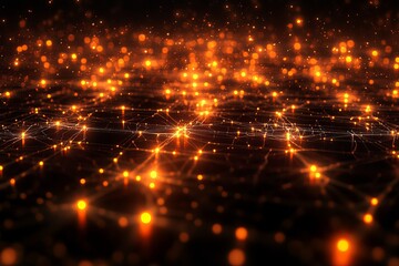 Obraz premium Abstract Orange Network Digital Art Glowing Lights Background Modern Technology Futuristic Design Elegant Sparkle Connections Web Graphic Illustration