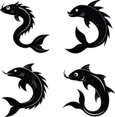 sea fish silhouette black and white 