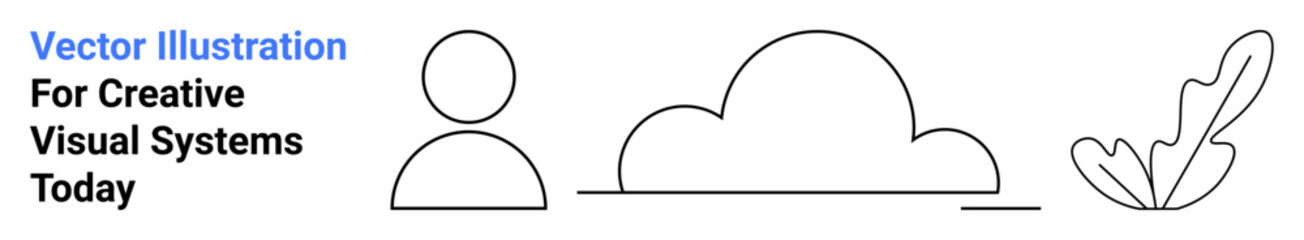 Line art design featuring a human figure icon, cloud, and leaf. Ideal for graphic design, websites, branding, eco concepts, technology user interface and modern visuals. Flat landing page banner