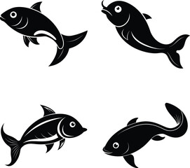 sea fish silhouette black and white 