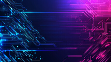 Obraz premium National Technology Day, banner with electric blue to neon purple gradient, futuristic electronic circuit illustration with AI symbol