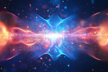 Abstract Blue Red Energy Wave Background Digital Art Futuristic Technology Design Modern Graphic Illustration Vibrant Color Particles Shiny Glowing   