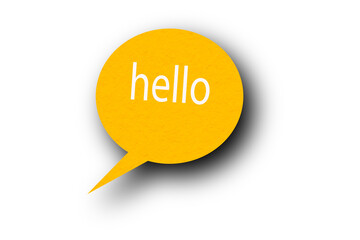 Yellow speech bubble with pointed tail on transparent background.