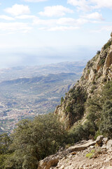 The mountain panorama opening from the hiking path to pick Puig Campana, Finestrat, Benidorm, Spain   