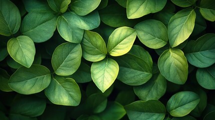 Close Up of Fresh Green Leaves with Natural Light Detailed Veins and Organic Textures Background in Dark Green Tone Vibrant and Lush