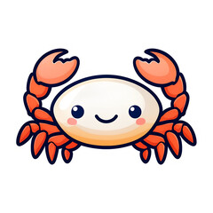 Adorable Kawaii Cartoon Crab with Orange Claws White Body Vector Graphic Simple Style
