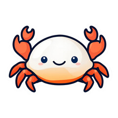 Cute Cartoon Crab Vector Illustration - Kawaii Sea Creature Animal with Orange Claws and White Shell - Simple Style Crab Drawing for Children and Design Projects