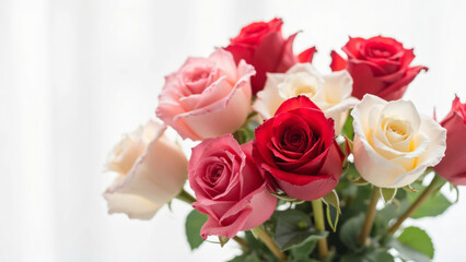 Bouquet of mixed roses in soft light