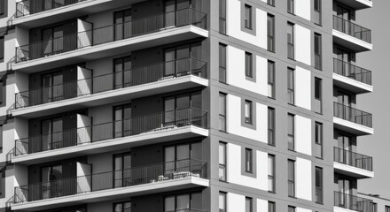 Fototapeta premium Modern Architectural Design: Black and White Photography of a Contemporary Apartment Building