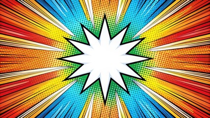 Fototapeta premium Radial backdrop of colorful comic book-style artwork, with bold lines and vibrant colors, set against a plain white or light-colored background , cartoon style, illustration