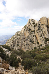 Obraz premium The mountain panorama opening from the hiking path to pick Puig Campana, Finestrat, Benidorm, Spain 