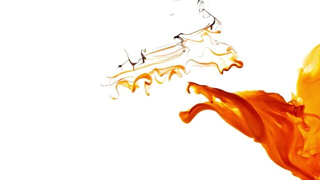 Beautiful dancing fire on white background, the surface is ablaze. Lots of fire. Close-up immersion in the flames. The camera passes through the fire. Burning tongues of flame on a black backdrop in