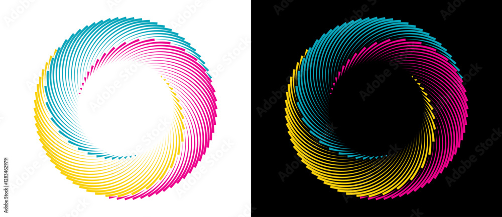 Poster creative abstract colorful circle. geometric spiral as logo or icon template. the same shape on whit
