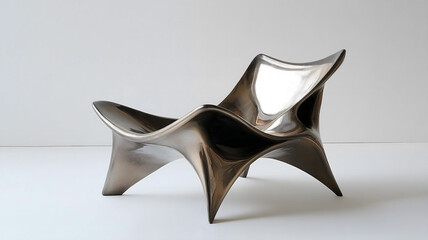 Titanium chair radiates modern elegance and artistic design, its bronze tint offering unique aesthetic on white, minimalist background