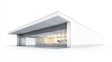 Fototapeta premium Modern Architectural Marvel: A sleek, contemporary building, characterized by clean lines, expansive glass windows, and a minimalist design, stands as a symbol of modern architecture.