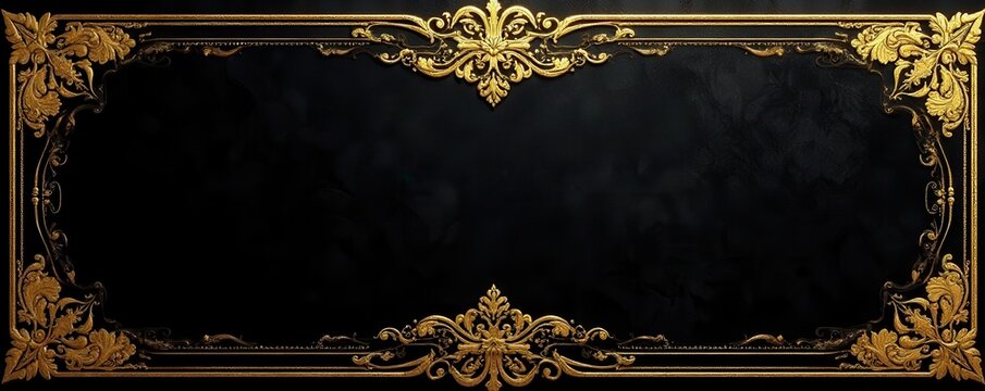 Shimmering gold foil design on black velvet with intricate patterns and gold trimmings, black velvet, gold foil