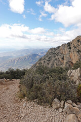 The mountain panorama opening from the hiking path to pick Puig Campana, Finestrat, Benidorm, Spain   